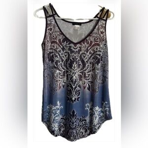 VENUS Boho Print Double Strap Tank Top BluePurple Ombre Sleeveless Blouse Small